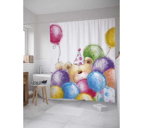 Штора (занавеска) для ванной JoyArty "Цветные континенты" из сатена, 180х200 см с крючками, sc_33092 1