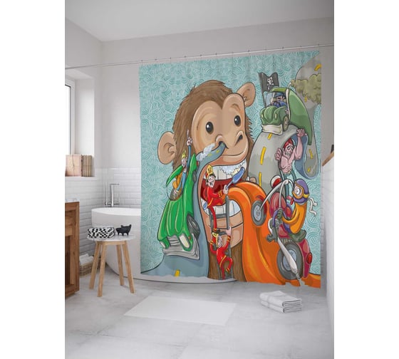 Штора (занавеска) для ванной JoyArty из сатена, 180х200 см с крючками, sc_5281