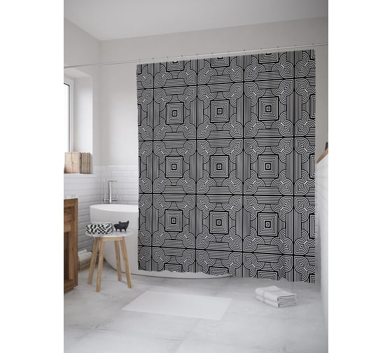 Штора (занавеска) для ванной JoyArty из сатена, 180х200 см с крючками, sc_60701