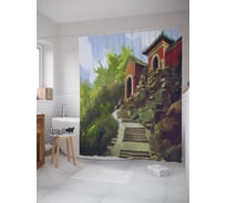 Штора (занавеска) для ванной JoyArty "Подъем к храму" из сатена, 180х200 см с крючками, sc_52783