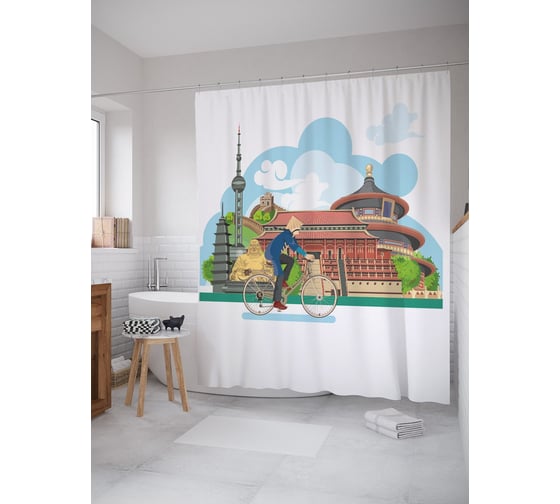 Штора (занавеска) для ванной JoyArty из сатена, 180х200 см с крючками, sc_52778 1