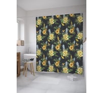 Штора (занавеска) для ванной JoyArty "Букет из ананаса" из сатена, 180х200 см с крючками, sc_52388