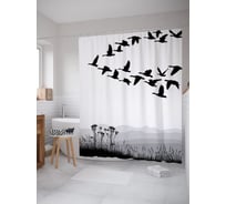 Штора (занавеска) для ванной JoyArty "Гуси летят клином" из сатена, 180х200 см с крючками, sc_58609