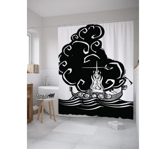 Штора (занавеска) для ванной JoyArty "Судно викингов" из сатена, 180х200 см с крючками, sc_59753 1