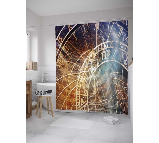 Штора (занавеска) для ванной JoyArty "Часовой гороскоп" из сатена, 180х200 см с крючками, sc_33727 1