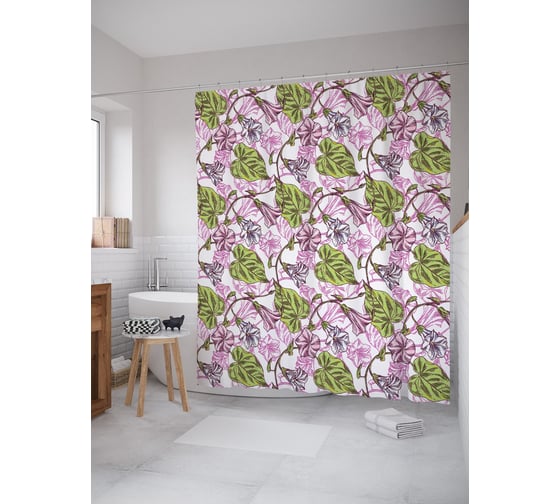 Штора (занавеска) для ванной JoyArty из сатена, 180х200 см с крючками, sc_58146