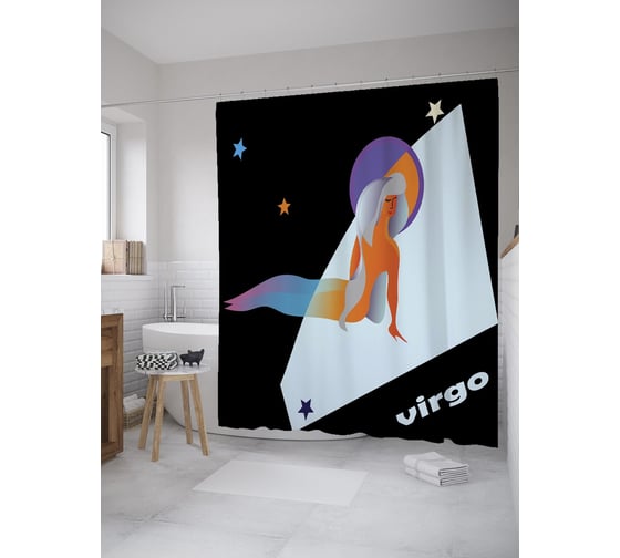 Штора (занавеска) для ванной JoyArty из сатена, 180х200 см с крючками, sc_60195 1