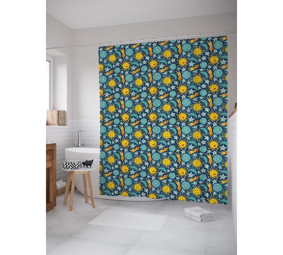 Штора (занавеска) для ванной JoyArty из сатена, 180х200 см с крючками, sc_57510 1