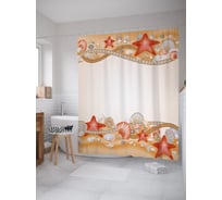 Штора (занавеска) для ванной JoyArty "Берег с ракушками" из сатена, 180х200 см с крючками, sc_53168