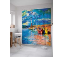 Штора (занавеска) для ванной JoyArty "Шлюпки у маяка" из сатена, 180х200 см с крючками, sc_38442