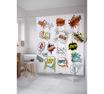 Штора (занавеска) для ванной JoyArty "Дизайн комиксов" из сатена, 180х200 см с крючками, sc_38719