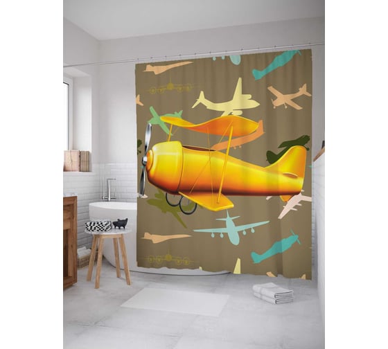Штора (занавеска) для ванной JoyArty "История авиации" из сатена, 180х200 см с крючками, sc_5460 1