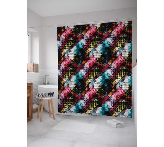 Штора (занавеска) для ванной JoyArty из сатена, 180х200 см с крючками, sc_37417 1