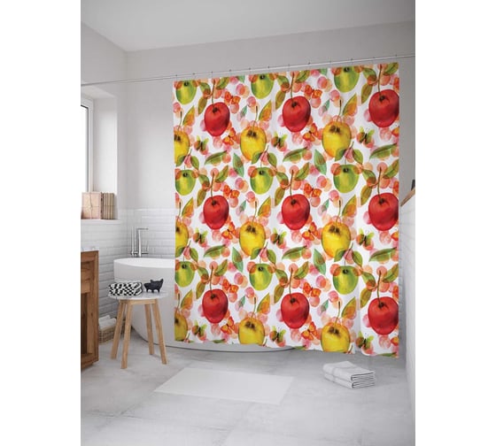 Штора (занавеска) для ванной JoyArty из сатена, 180х200 см с крючками, sc_52717 1