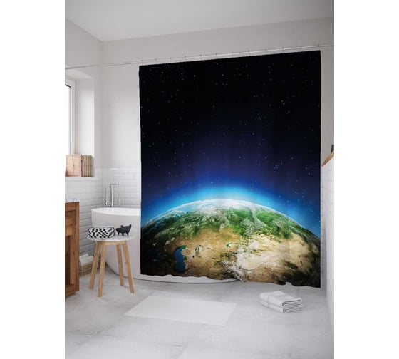 Штора (занавеска) для ванной JoyArty "Евразия" из сатена, 180х200 см с крючками, sc_37988 1