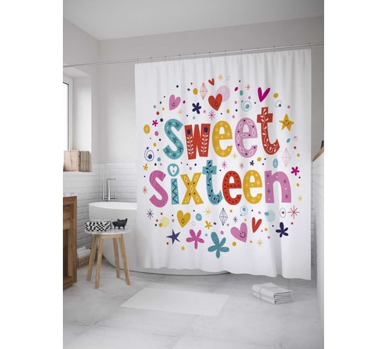 Штора (занавеска) для ванной JoyArty из сатена, 180х200 см с крючками, sc_34238 1