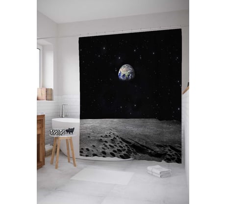 Штора (занавеска) для ванной JoyArty "Земля с Луны" из сатена, 180х200 см с крючками, sc_37994