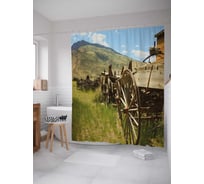 Штора (занавеска) для ванной JoyArty "Обоз в долине" из сатена, 180х200 см с крючками, sc_38274