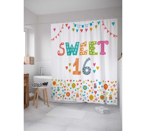 Штора (занавеска) для ванной JoyArty "Сладкие шарики" из сатена, 180х200 см с крючками, sc_34235 1