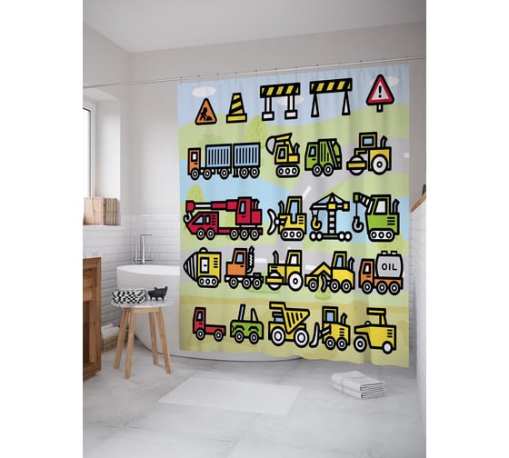 Штора (занавеска) для ванной JoyArty из сатена, 180х200 см с крючками, sc_54132 1