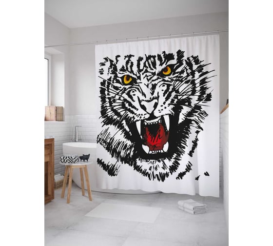 Штора (занавеска) для ванной JoyArty из сатена, 180х200 см с крючками, sc_38666 1