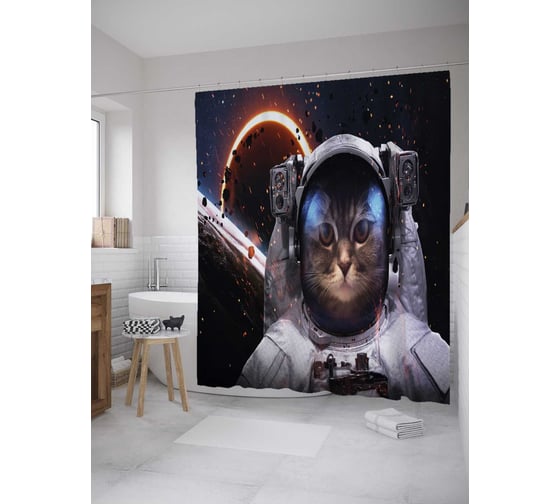 Штора (занавеска) для ванной JoyArty "Война миров" из сатена, 180х200 см с крючками, sc_33516 1