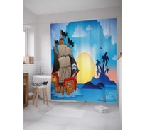 Штора (занавеска) для ванной JoyArty "Пиратский парусник у берегов" из сатена, 180х200 см с крючками, sc_38233