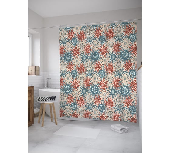 Штора (занавеска) для ванной JoyArty "Абстрактное цветочное поле" из сатена, 180х200 см с крючками, sc_52458 1