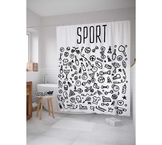 Штора (занавеска) для ванной JoyArty из сатена, 180х200 см с крючками, sc_36908 1