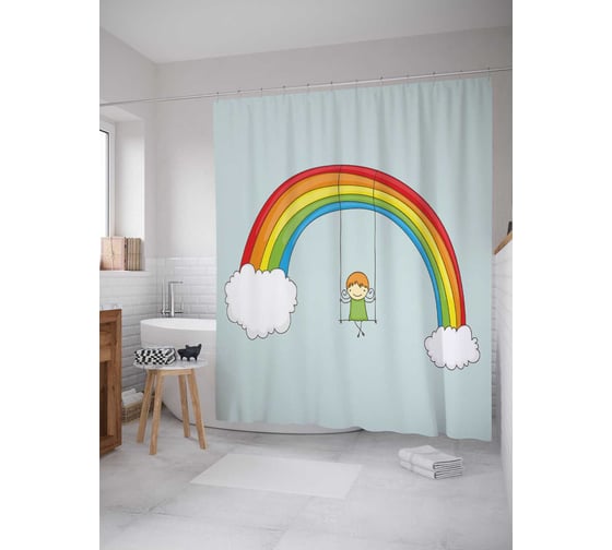 Штора (занавеска) для ванной JoyArty из сатена, 180х200 см с крючками, sc_38494 1