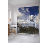 Штора (занавеска) для ванной JoyArty "Тигр на камнях" из сатена, 180х200 см с крючками, sc_38662