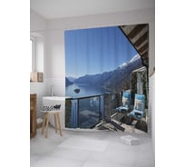 Штора (занавеска) для ванной JoyArty "Обзор горного озера" из сатена, 180х200 см с крючками, sc_34879