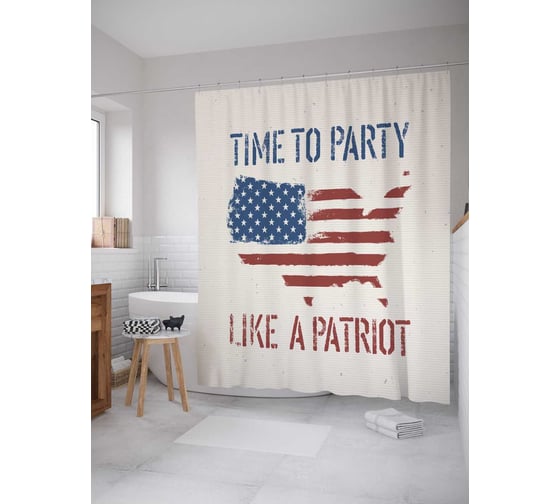Штора (занавеска) для ванной JoyArty "Время патриотического веселья" из сатена, 180х200 см с крючками, sc_5036 1