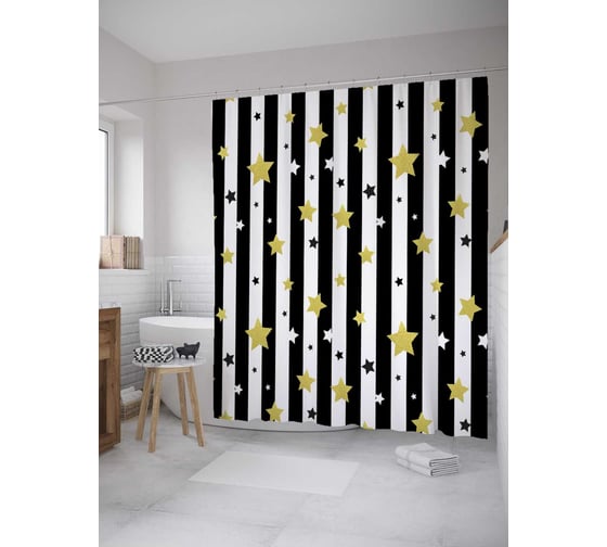 Штора (занавеска) для ванной JoyArty "Переменчивое течение" из сатена, 180х200 см с крючками, sc_33792 1