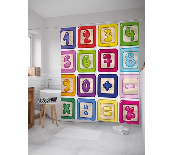 Штора (занавеска) для ванной JoyArty из сатена, 180х200 см с крючками, sc_37782 1