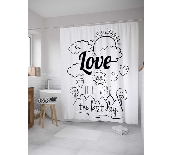 Штора (занавеска) для ванной JoyArty "Любить, как в последний день" из сатена, 180х200 см с крючками, sc_36545 1