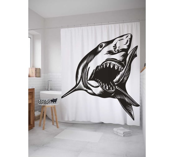 Штора (занавеска) для ванной JoyArty "Зубы акулы" из сатена, 180х200 см с крючками, sc_38033 1