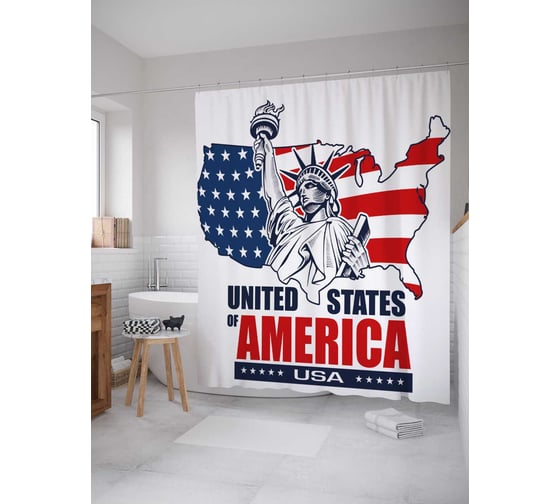 Штора (занавеска) для ванной JoyArty "Статуя свободы на карте" из сатена, 180х200 см с крючками, sc_38042 1