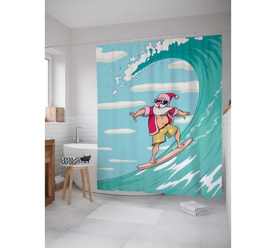 Штора (занавеска) для ванной JoyArty "Винтажный кабриолет" из сатена, 180х200 см с крючками, sc_36352 1