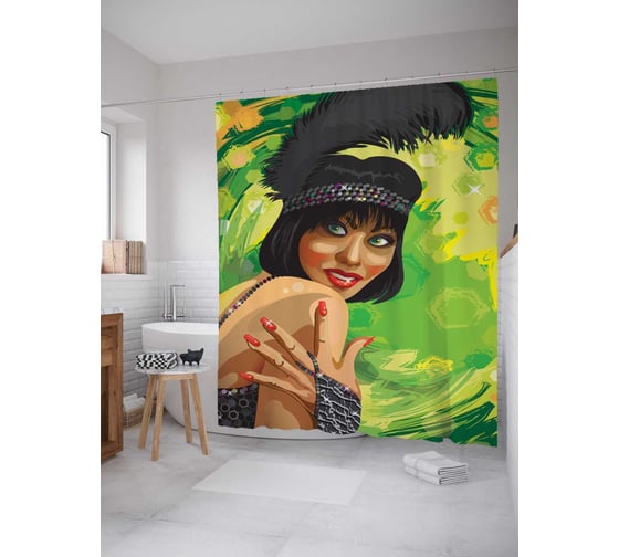 Штора (занавеска) для ванной JoyArty из сатена, 180х200 см с крючками, sc_32895 1