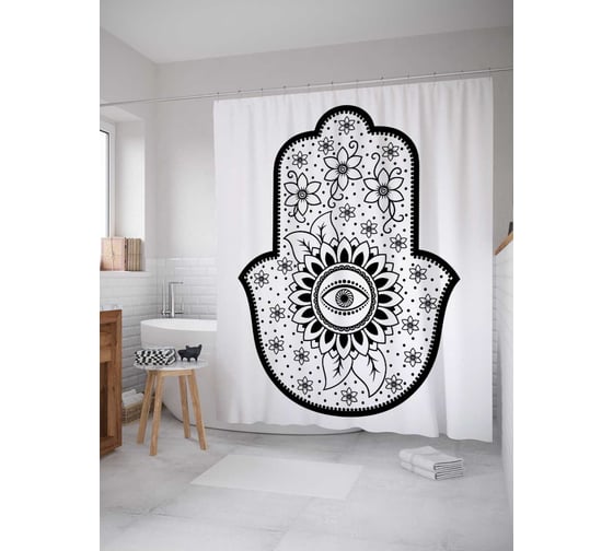 Штора (занавеска) для ванной JoyArty из сатена, 180х200 см с крючками, sc_38624 1