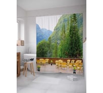 Штора (занавеска) для ванной JoyArty "Отдых у гор" из сатена, 180х200 см с крючками, sc_34888