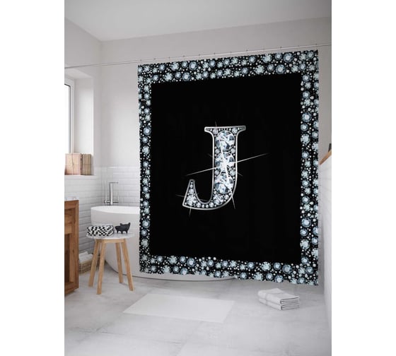 Штора (занавеска) для ванной JoyArty из сатена, 180х200 см с крючками, sc_3470J