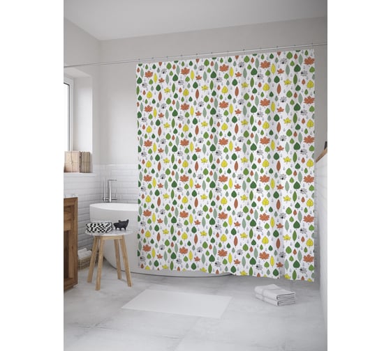 Штора (занавеска) для ванной JoyArty "Осенние листья" из сатена, 180х200 см с крючками, sc_60022 1