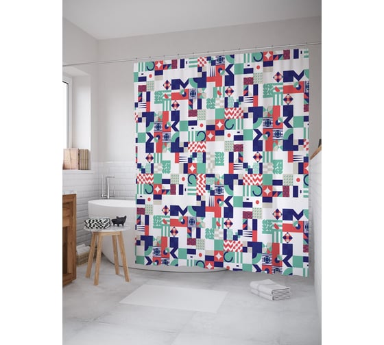 Штора (занавеска) для ванной JoyArty из сатена, 180х200 см с крючками, sc_53664 1