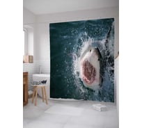Штора (занавеска) для ванной JoyArty "Нападение акулы" из сатена, 180х200 см с крючками, sc_38039