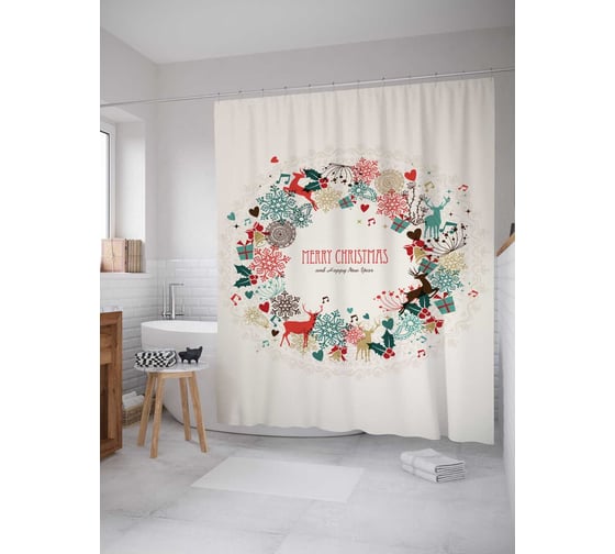 Штора (занавеска) для ванной JoyArty из сатена, 180х200 см с крючками, sc_37166 1