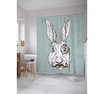 Штора (занавеска) для ванной JoyArty "Заяц-джентльмен" из сатена, 180х200 см с крючками, sc_54022