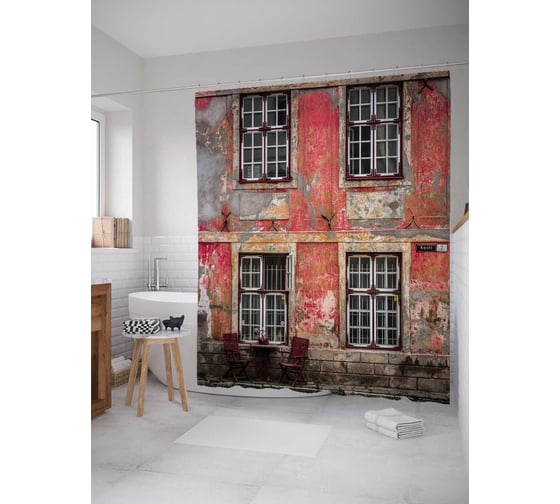 Штора (занавеска) для ванной JoyArty "Старые улочки" из сатена, 180х200 см с крючками, sc_37377 1