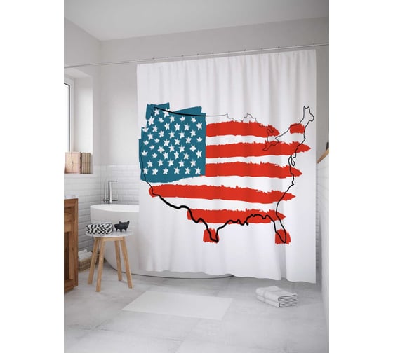 Штора (занавеска) для ванной JoyArty "Нарисованный флаг США на карте" из сатена, 180х200 см с крючками, sc_38047 1
